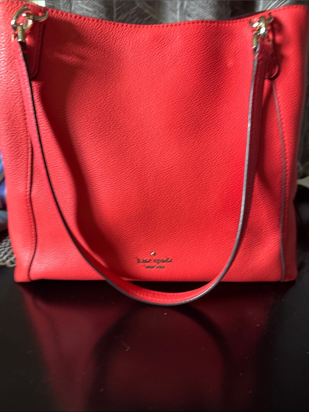 kate spade Bright Coral Red Pebbled Leather Tote with Gold Hardware